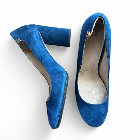Tory Burch Shoes - Tory Burch Elizabeth 85mm Round Toe Block Heel Pumps Blue Suede Size 10.5​